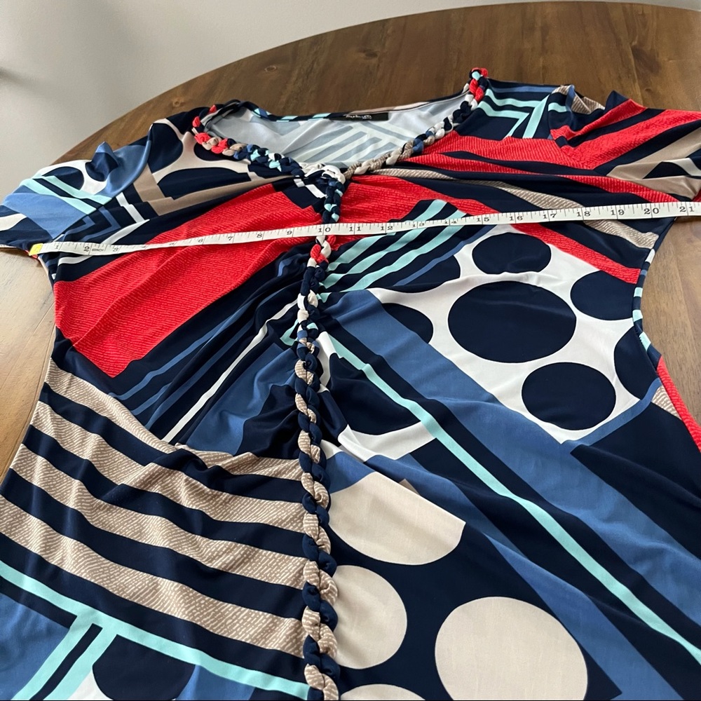 Style & Co. Petite Top Shirt Mixed Print Multi Color Braided Ruched Abst… - Picture 9 of 13